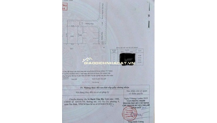 Đất thổ cư hướng Bắc, hẻm xe tải HTP nhà bè 157,9 m2 8 tỷ
